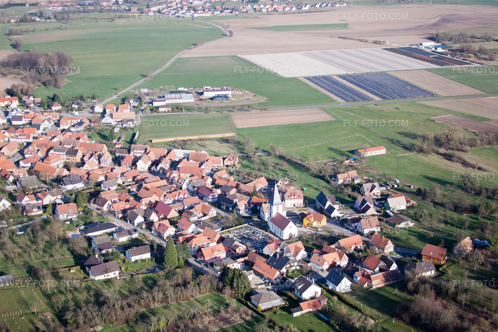 Aerial view: View of the town in Morsbronn-les-Bains in the state Bas-Rhin, France.Photo: IMG_38704.jpg taken on 03/20/2011 by Werner Riehm/FLY-FOTO.comResolution of the original: 4752 x 3168 px