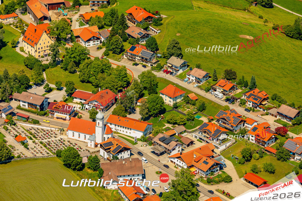 Geschenkidee Schraden Kirche bei Hopferau -Die Luftbildaufnahme wurde 2025 vom UL-Flugzeug heraus erstellt ( keine Drohne ) - Hochauflösende Luftaufnahme -Nicht vergleichbar mit Google Maps oder Satelittenbilder- Die Geschenkidee !Mit Lizenz und Bildrechte bestellbar