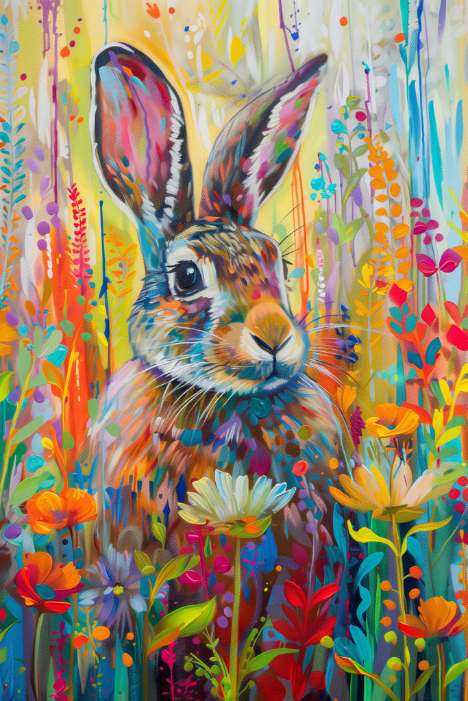 2407044 - Bunter Hase | Hasenporträt im Stil eines modernen Gemäldes als hochwertiger Kunstdruck. Für Preise, Größen- und Materialauswahl klicken Sie bitte auf "Bestellen.