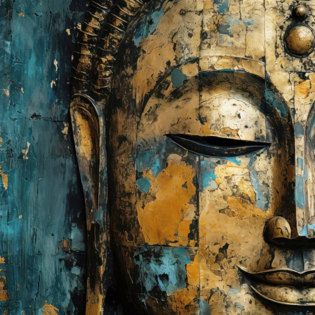 2401029 - Buddha | Detail einer Buddhastatue im Stil eines modernen Gemäldes.
