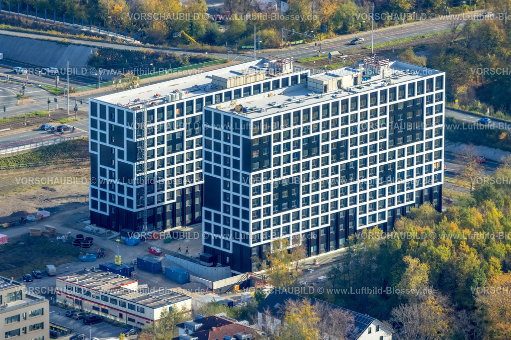 Bochum221100541 | Luftbild, Seven Stones Quartier, Baustelle und Neubau eines Gebäudekomplexes in Modulbauweise am Community Campus, Wiemelhausen, Bochum, Ruhrgebiet, Nordrhein-Westfalen, Deutschland