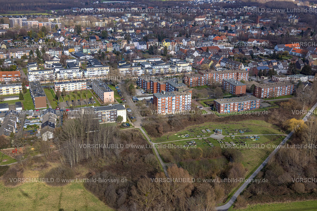 Hamm230214864 | Luftbild, Urbaner Garten Kornmersch, Rheinsberger Platz mit Hochhaussiedlung, Bockum-Hövel, Hamm, Ruhrgebiet, Nordrhein-Westfalen, Deutschland