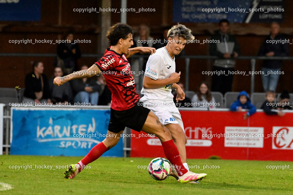 SAK vs. ATUS Ferlach | #7 Christopher Katschnig ATUS Ferlach, #10 Nando Lupar SAK, SAK vs. ATUS Ferlach, SAK vs. ATUS Ferlach am 01.08.2025 in Klagenfurt (Sportpark Welzenegg), Austria, (Photo by Bernd Stefan)