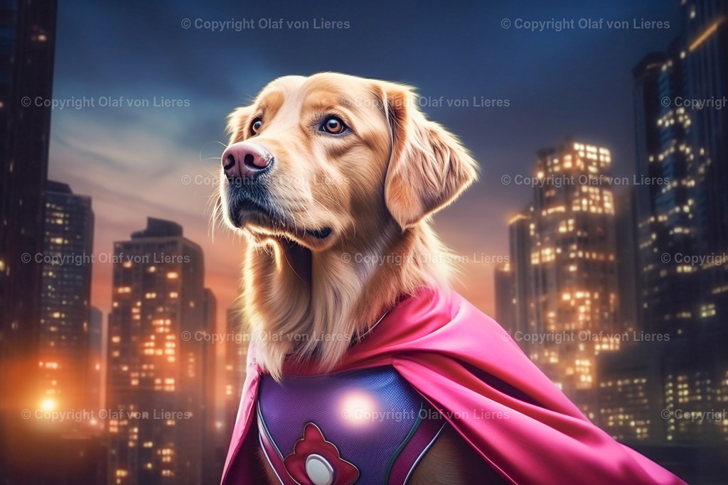Retriever Wandbild als Superheld | Retriever als Superwoman