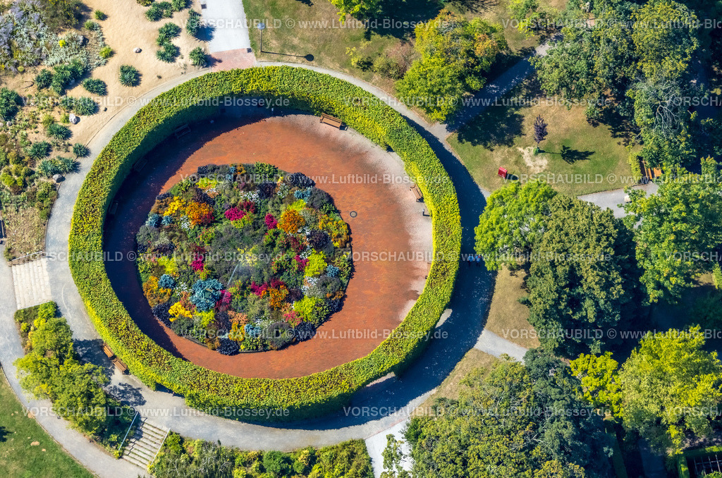 Essen220807207 | Luftbild, Botanischer Garten im Grugapark, Blumenkreis, Rundweg Pflanzen der Welt, Formen und Farben, Essen-Rüttenscheid, Essen, Ruhrgebiet, Nordrhein-Westfalen, Deutschland