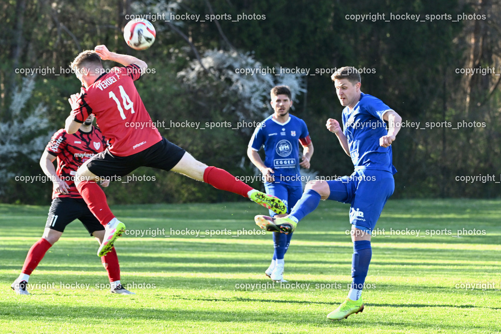 ATUS Ferlach vs. Union Matrei  | #14 Florian Verdel ATUS Ferlach, #27 Hannes Wibmer Union Matrei, #31 Jonathan Panzl Union Matrei, ATUS Ferlach vs. Union Matrei , ATUS Ferlach vs. Union Matrei  am 11.04.2026 in Rothenthurn (Sportplatz Rothenthurn), Austria, (Photo by Bernd Stefan)