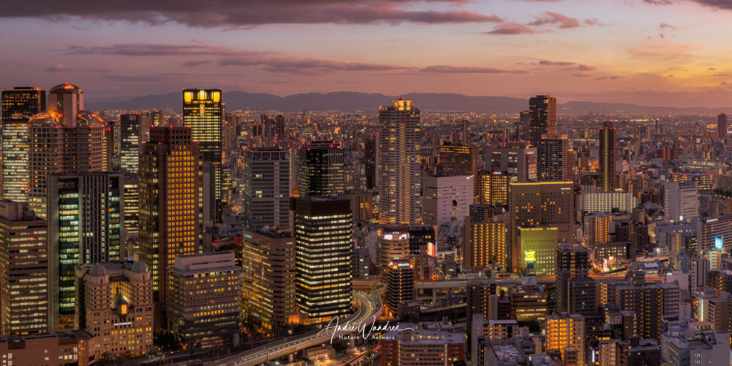 Osaka am Abend (2:1 Panorama) | Andre Wandrei - Nature Artworx - Realisiert mit Pictrs.com