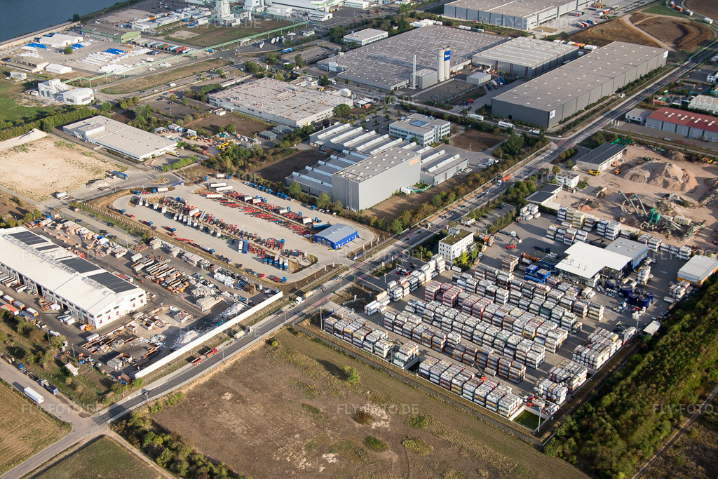 Luftbild: Worms, Industriegebiet Im Langgewan, Spedition Kube & Kubenz in Worms im Bundesland Rheinland-Pfalz in Deutschland. Foto: IMG_084354.jpg vom 02.09.2015 durch Werner Riehm/FLY-FOTO.de
