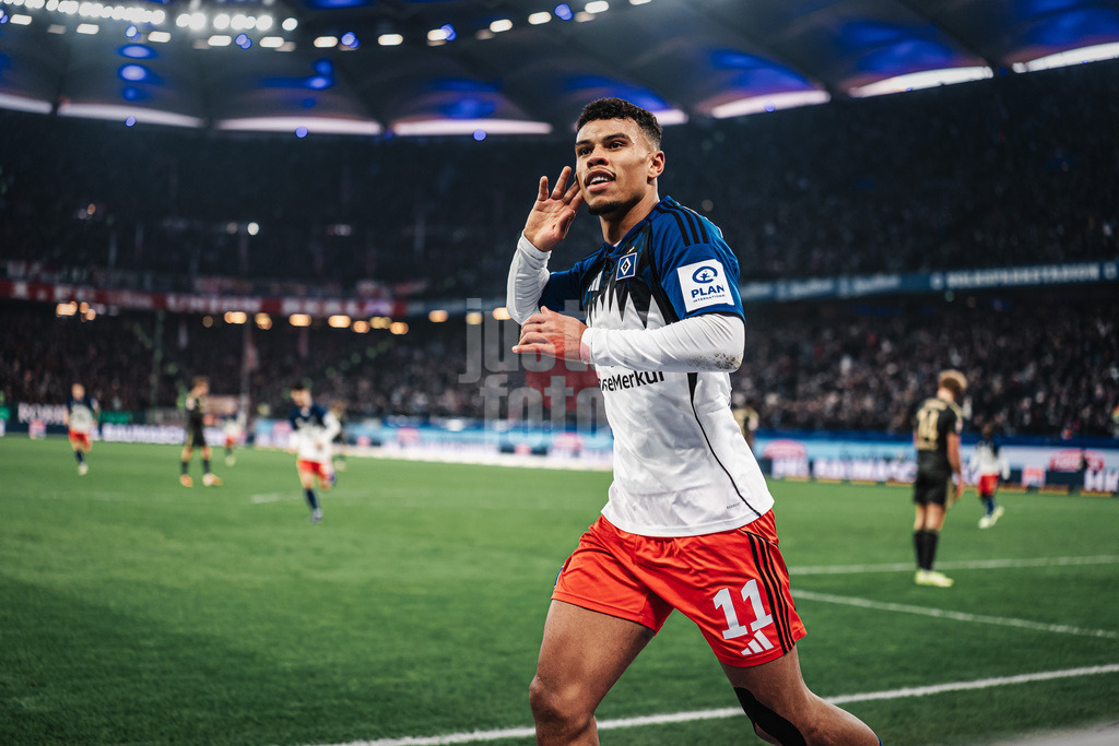 Fußball | Männer | Saison 2025/2026 | 1. Fußball-Bundesliga | 22. Spieltag | Hamburger SV vs. 1. FC Union Berlin | 14.02.2026 | Torjubel Ransford-Yeboah Königsdörffer (#11, HSV)
