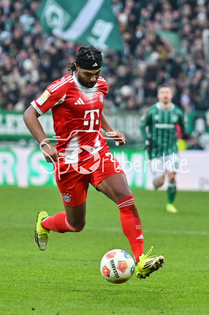 SV Werder Bremen - FC Bayern München | BREMEN, GERMANY - 14. FEBRUARY: am Ball Serge GNABRY (FC Bayern Munich 7) / Einzelfoto / Freisteller während dem Bundesligamatch zwischen dem SV Werder Bremen und dem FC Bayern München am 22. Spieltag im Weserstadion / DFL REGULATIONS PROHIBIT ANY USE OF PHOTOGRAPHS AS IMAGE SEQUENCES AND/OR QUASI-VIDEO