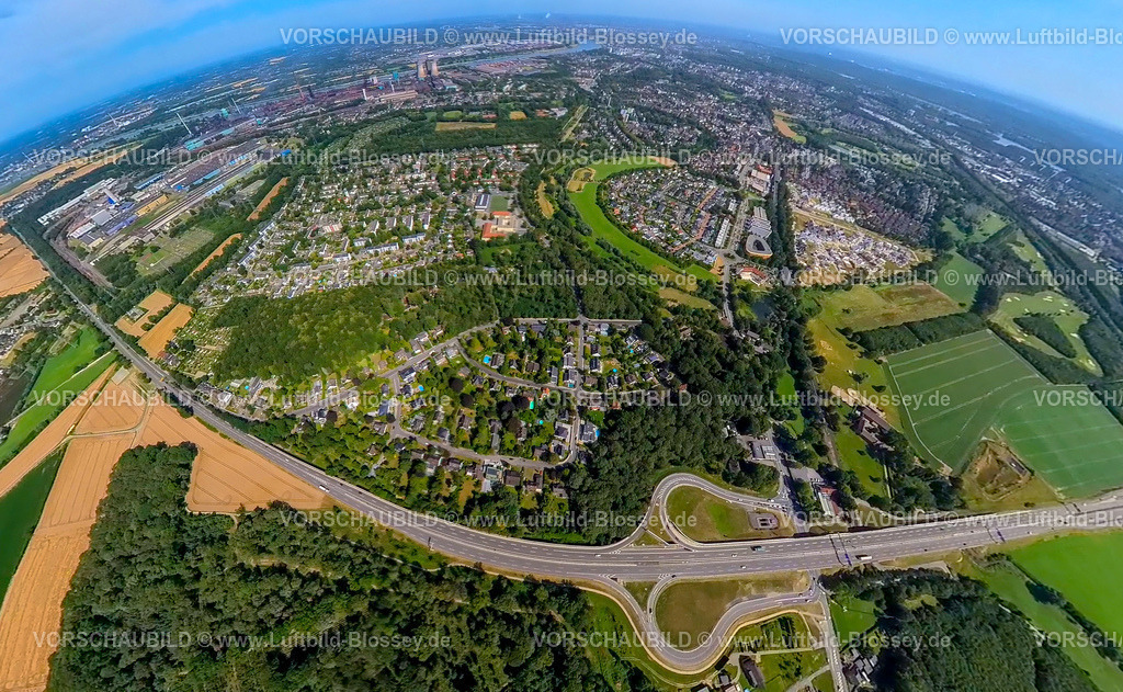 Duisburg230790230_Ungelsheim | Luftbild, Angerbogen Neubau-Wohnsiedlung, Erdkugel, Fisheye Aufnahme, Fischaugen Aufnahme, 360 Grad Aufnahme, tiny world, Ungelsheim, Duisburg, Ruhrgebiet, Nordrhein-Westfalen, Deutschland