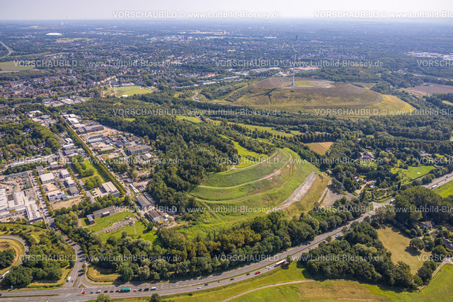 Gladbeck240806919 | Luftbild, Halde II Moltke, Park Naturschutzgebiet NSG Natroper Feld und Mottbruchhalde mit Windrad, Gewerbegebiet Europastraße, Brauck, Gladbeck, Ruhrgebiet, Nordrhein-Westfalen, Deutschland