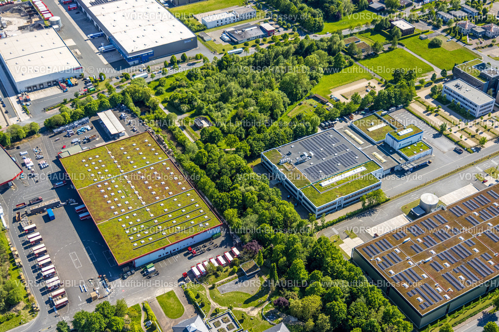 Hamm250500691Druckzentrum_DEX | Luftbild, Dachdeckereinkauf, DEX, Rhynern, Dachbegrünung, Hamm , Ruhrgebiet, Nordrhein-Westfalen, Deutschland