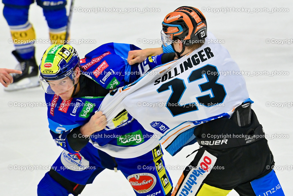 EC IDM Wärmepumpen VSV vs. STEINBACH BLACK WINGS LINZ | #77 LINDNER Philipp EC VSV, #23 Söllinger Patrick BLACK WINGS LINZ, EC IDM Wärmepumpen VSV vs. STEINBACH BLACK WINGS LINZ, EC IDM Wärmepumpen VSV vs. STEINBACH BLACK WINGS LINZ am 25.10.2024 in Villach (Stadthalle Villach), Austria, (Photo by Bernd Stefan)