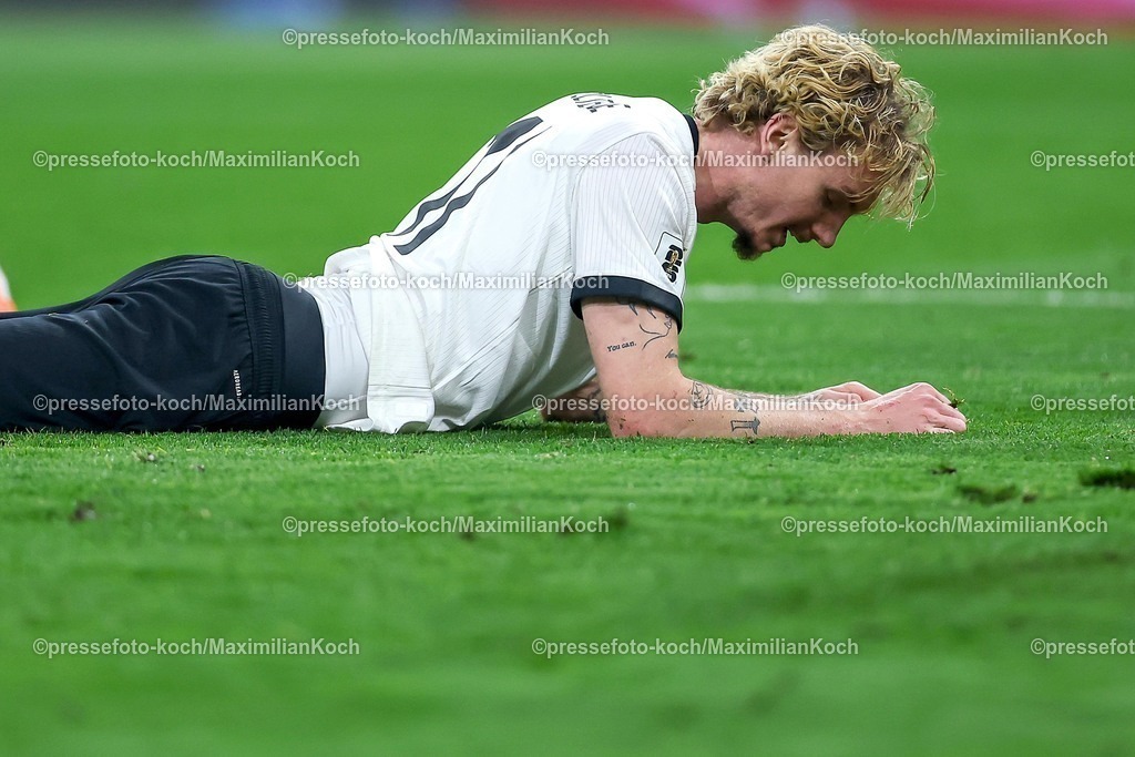 DFB10102502196 | 10.10.2025, Fußball, Länderspiel, Deutschland - Luxemburg, UEFA WM-Qualifikation, 2025/2026, Gruppe A, PreZero Arena in Sinsheim: Nick Woltemade (GER #11) liegt enttäuscht auf dem Spielfeld EnttäuschungDFB regulations prohibit any use of photographs as image sequences and or quasi-video.