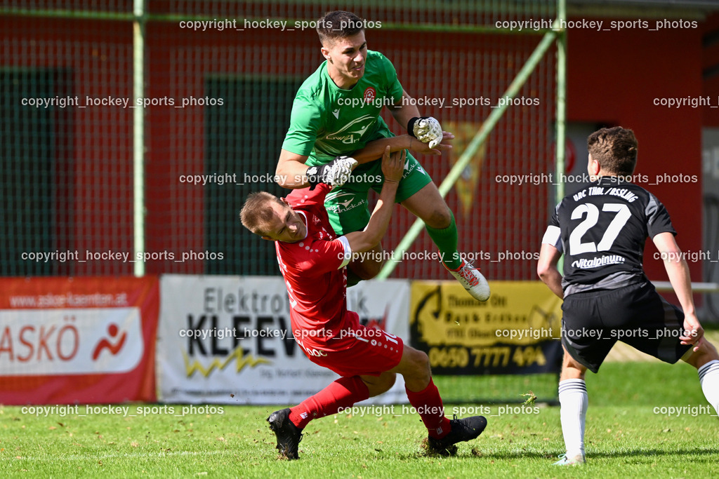 SV Rothentuhurn vs. URC Thal Assling | Flugeinlage, #16 Niklas Hinteregger SV Rothenthurn, #1 Alexander Machorka SV Rothenthurn, #27 Dominik Klaus Kofler URC Thal Assling, SV Rothentuhurn vs. URC Thal Assling, SV Rothentuhurn vs. URC Thal Assling am 15.09.2024 in Rothenthurn (Sportplatz Rothenthurn), Austria, (Photo by Bernd Stefan)