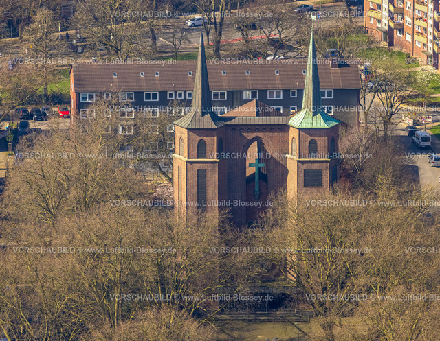Gelsenkirchen240301197 | Luftbild, Sankt Antonius Kirche, zwei Kirchtürme, Feldmark, Gelsenkirchen, Ruhrgebiet, Nordrhein-Westfalen, Deutschland