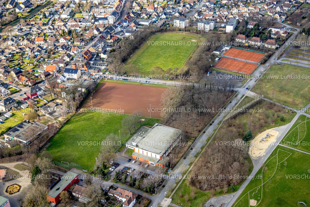 Hamm230215463 | Luftbild, Sportanlage Glückaufstadion Schachtstraße mit Fußballplatz und Tennisplätzen, Glückauf Sporthalle, Ascheplatz Heinrich-Schmidt-Straße, Stadtbezirk Herringen, Hamm, Ruhrgebiet, Nordrhein-Westfalen, Deutschland
