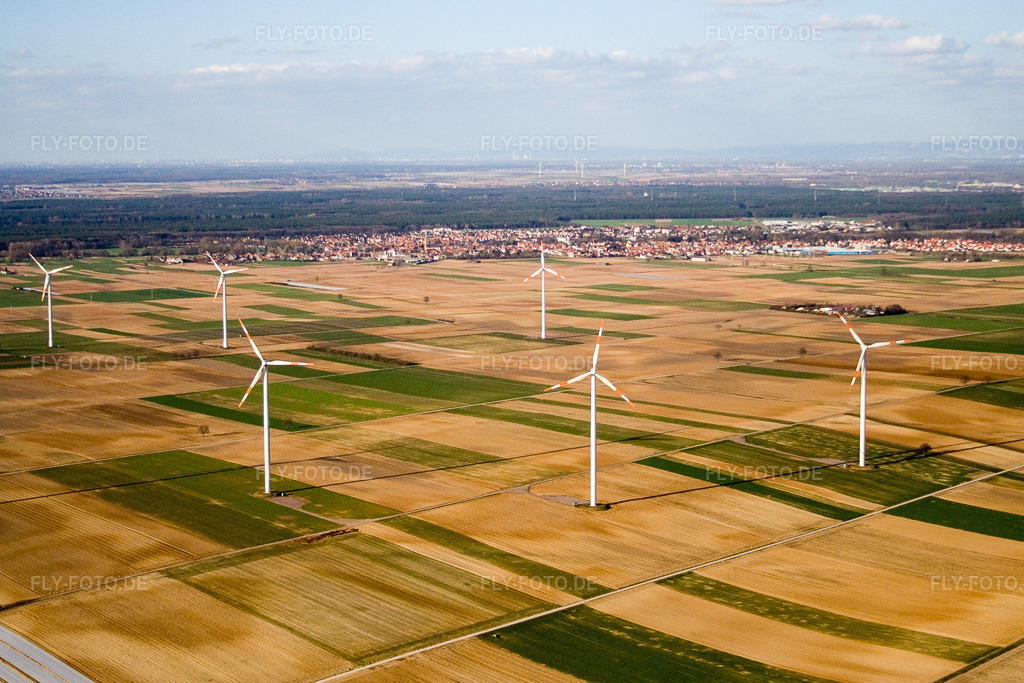 Luftbild: Windkraftanlagen in Rülzheim im Bundesland Rheinland-Pfalz in Deutschland. Foto: IMG_9948.jpg vom 29.03.2008 durch Werner Riehm/FLY-FOTO.de