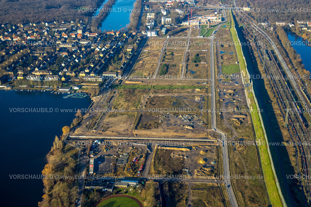 Duisburg241202016 | Luftbild, Baustelle für geplantes Duisburger Wohnquartier am ehemaligen Rangierbahnhof Wedau, an der Sechs-Seen-Platte, Wedau, Duisburg, Ruhrgebiet, Nordrhein-Westfalen, Deutschland