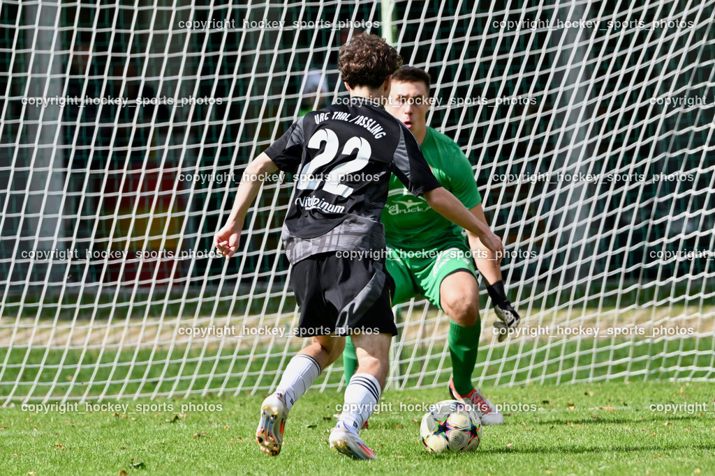 SV Rothentuhurn vs. URC Thal Assling | #22 Samuel Schönegger URC Thal Assling, #1 Alexander Machorka SV Rothenthurn, SV Rothentuhurn vs. URC Thal Assling, SV Rothentuhurn vs. URC Thal Assling am 15.09.2024 in Rothenthurn (Sportplatz Rothenthurn), Austria, (Photo by Bernd Stefan)