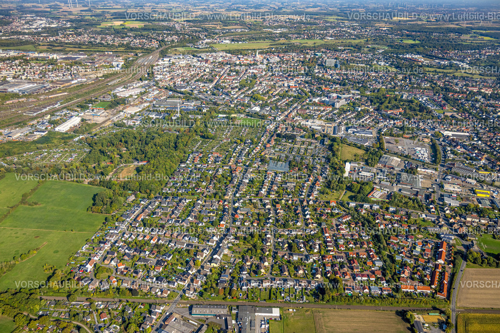 Hamm250900352 | Luftbild, Hamm-Süden Wohngebiet am Langewanneweg, hinten die Innenstadt, Stadtbezirk Rhynern, Hamm, Ruhrgebiet, Nordrhein-Westfalen, Deutschland