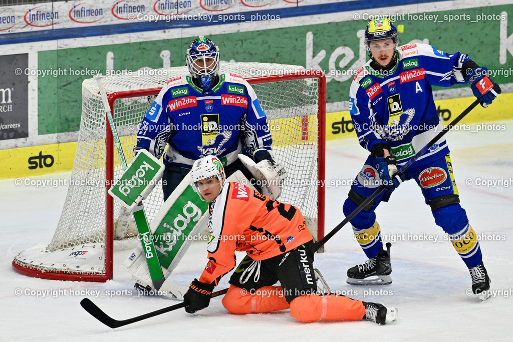 EC IDM WÄRMEPUMPEN VSV vs. MOSER MEDICAL GRAZ99ERS | #35 Joe Cannata EC VSV, #2 Dylan MacPherson EC VSV, #23 Kevin Roy Graz 99ers, EC IDM WÄRMEPUMPEN VSV vs. MOSER MEDICAL GRAZ99ERS, EC IDM WÄRMEPUMPEN VSV vs. MOSER MEDICAL GRAZ99ERS am 17.03.2026 in Villach (Stadthalle Villach), Austria, (Photo by Bernd Stefan)