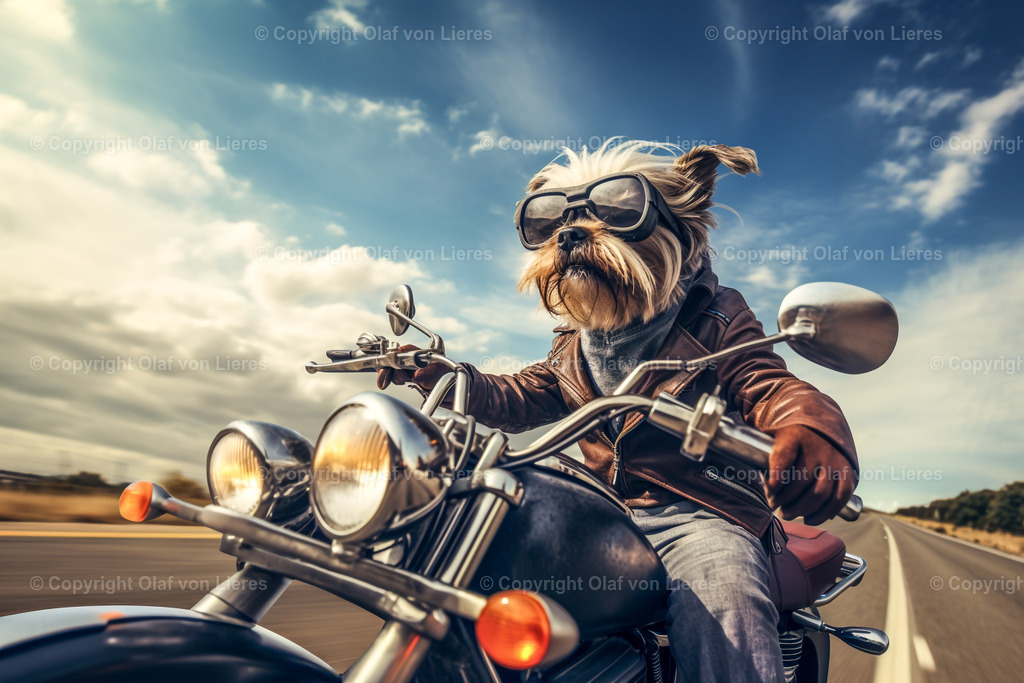 Terrier fährt Motorrad | cooler Hund fährt Motorrad