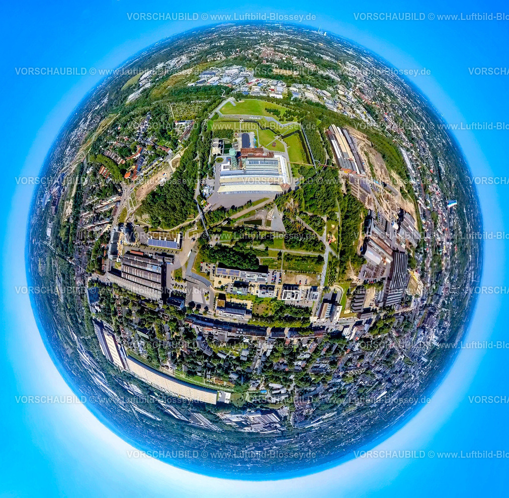 Bochum240890857BochumerVerein_Jahrhunderthalle_Westpark | Luftbild, Westpark mit Jahrhunderthalle, Baustelle, Erdkugel, Fisheye Aufnahme, Fischaugen Aufnahme, 360 Grad Aufnahme, tiny world, little planet, fisheye Bild, Kruppwerke, Bochum, Ruhrgebiet, Nordrhein-Westfalen, Deutschland