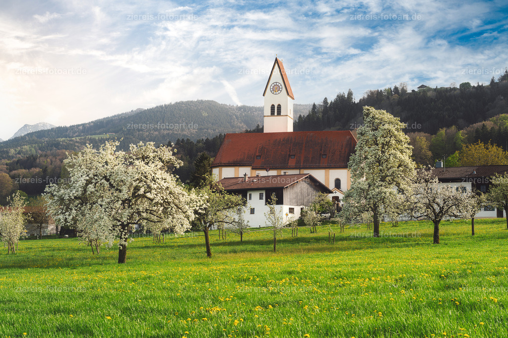 Kirche Maria Morgenstern bei Apfelblüte | Kirche Maria Morgenstern bei Apfelblüte - Realisiert mit Pictrs.com