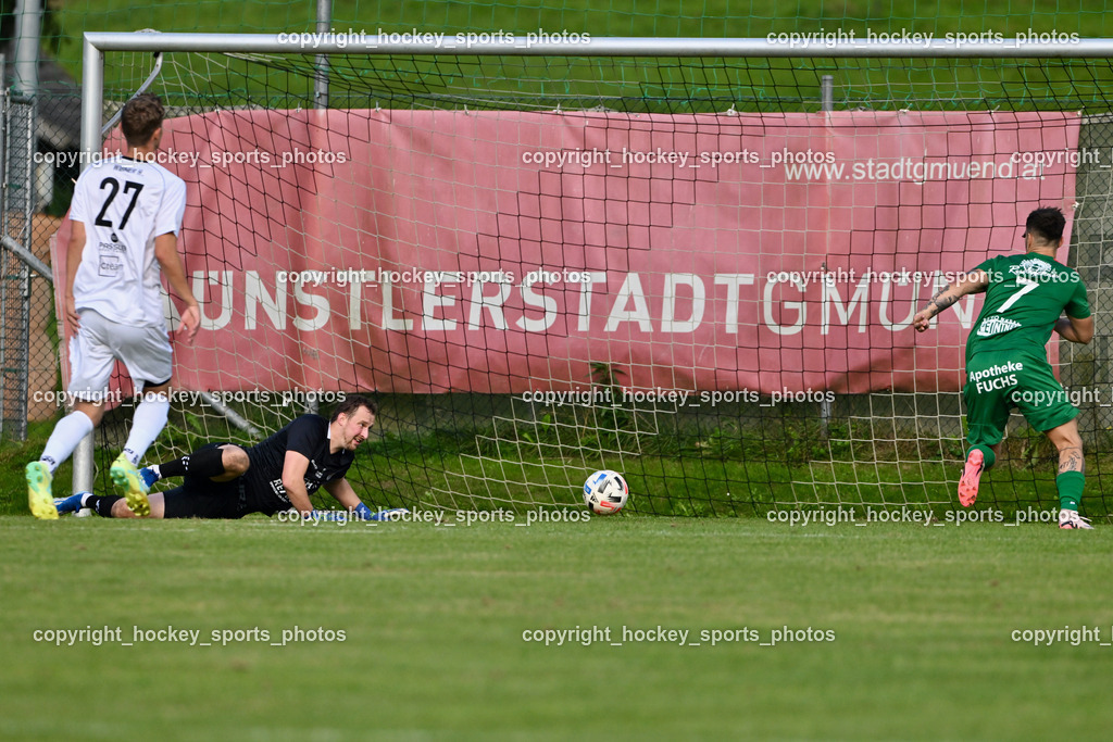 FC ASKÖ Gmünd vs. Union Matrei  | #27 Hannes Wibmer Matrei, #1 Julian Weiskopf Matrei, #7 Domen Potocnik FC Gmünd, FC ASKÖ Gmünd vs. Union Matrei , FC ASKÖ Gmünd vs. Union Matrei  am 21.09.2024 in Gmünd (Sportplatz Gmünd), Austria, (Photo by Bernd Stefan)