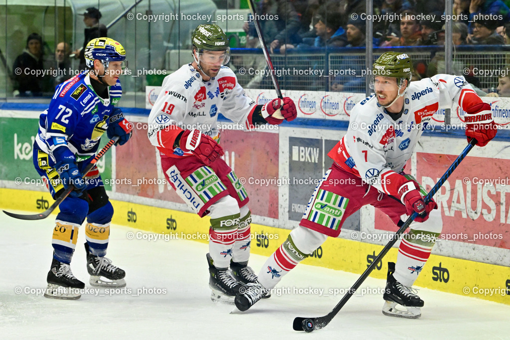 EC VSV vs. HC Bozen 16.2.2024 | #72 HUGHES John, #19 McClure Brad, #7 Parlett Blake, EC VSV vs. HC Bozen 16.2.2024, EC VSV vs. HC Bozen 16.2.2024 am 16.02.2024 in Villach (Stadthalle Villach), Austria, (Photo by Bernd Stefan)