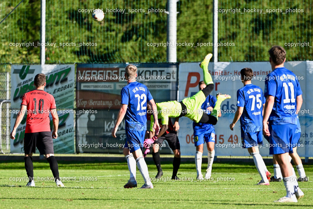 ATUS Nötsch vs. Thal Assling | #10 Andreas Orter ATUS Nötsch, #72 Ziga Anzelj Thal Assling, #99 Ayotunde Ezekiel Ikuepamitan Thal Assling, Flugeinlage, #9 Raphael Nageler ATUS Nötsch, #75 Domenico Calcagnile Thal Assling, #11 Pascal Oliver Kofler Thal Assling, ATUS Nötsch vs. Thal Assling, ATUS Nötsch vs. Thal Assling am 31.08.2025 in Nötsch (Dobratsch Arena), Austria, (Photo by Bernd Stefan)