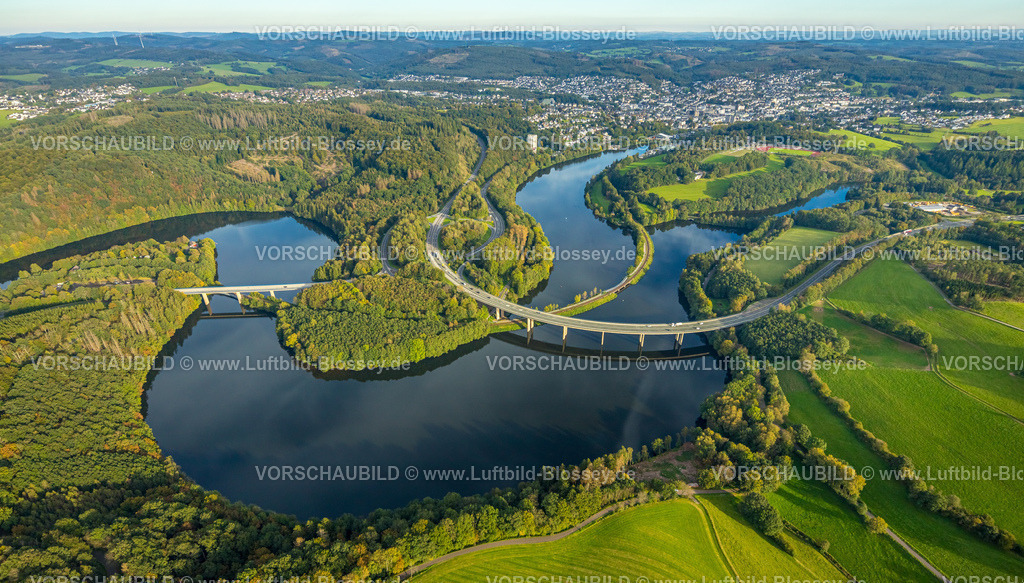 Olpe230913453 | Luftbild, BiggeTalsperre Biggesee, Brücke der Bundesstraße B54, Rhode, Olpe, Sauerland, Nordrhein-Westfalen, Deutschland