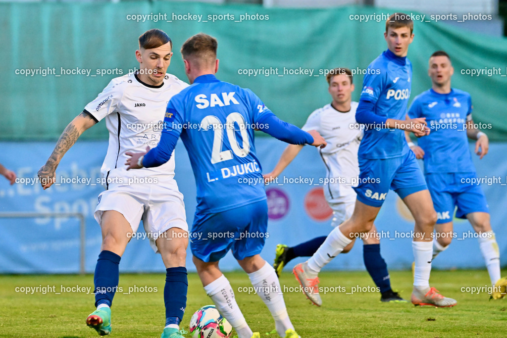 SAK vs. ATUS Velden 19.4.2024 | #9 Tom Zurga ATUS Velden, #20 Luka Djukic SAK, #5 Jakob Geister SAK, SAK vs. ATUS Velden 19.4.2024, SAK vs. ATUS Velden am 19.04.2024 in Klagenfurt (Sportpark Welzenegg), Austria, (Photo by Bernd Stefan)