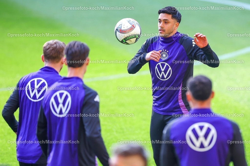DFB22032502026 | 22.03.2025, Fußball, Abschlusstraining und Pressekonferenz vor dem Nations League  Viertelfinale Deutschland - Italien, Signal Iduna Park, Saison 2024 2025: Nadiem Amiri (GER #11) DFB regulations prohibit any use of photographs as image sequences and or quasi-video.