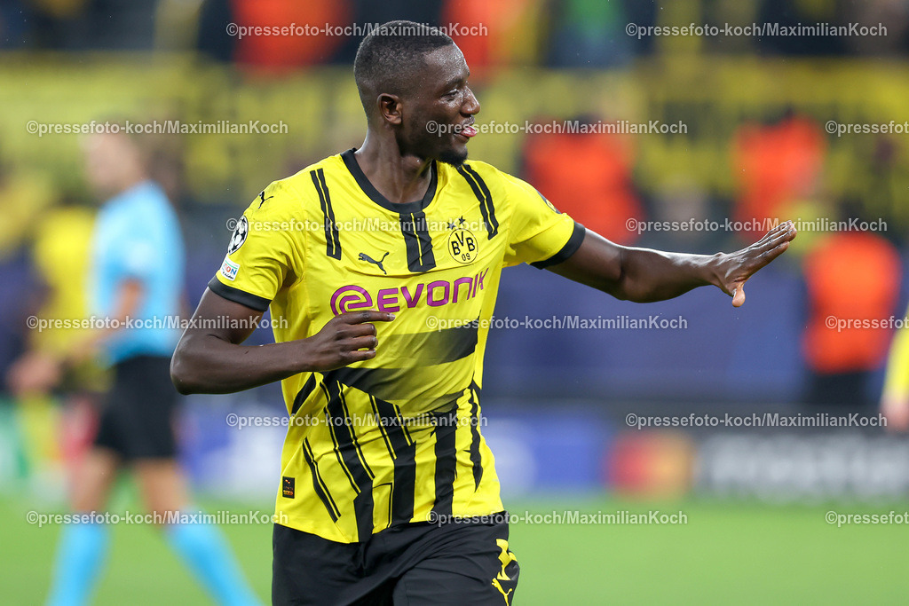 BVB01102401049 | 01.10.2024, Fußball, UEFA Champions League, Borussia Dortmund - Celtic Glasgow, 2. Spieltag, Signal Iduna Park, Saison 2024 2025: Torjubel nach dem 6:1 durch Serhou Guirassy (BVB #9)