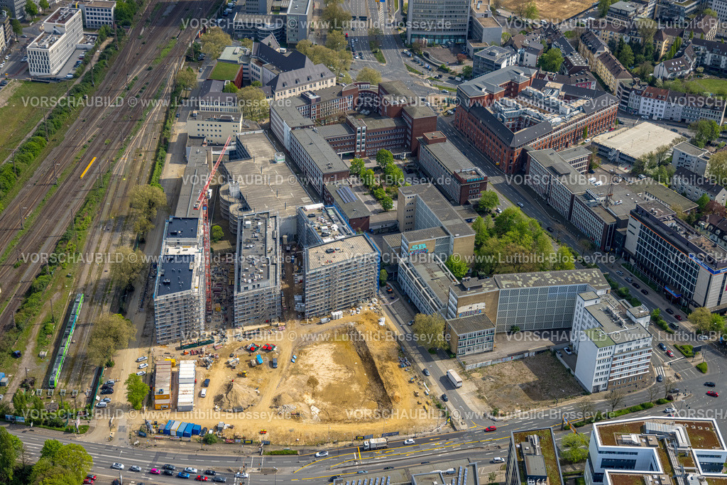 Essen240400695 | Luftbild, Baustelle neues Literatur Quartier für Büros und Wohnungen zwischen der Sachsenstraße und Bert-Brecht-Straße, Südviertel, Essen, Ruhrgebiet, Nordrhein-Westfalen, Deutschland