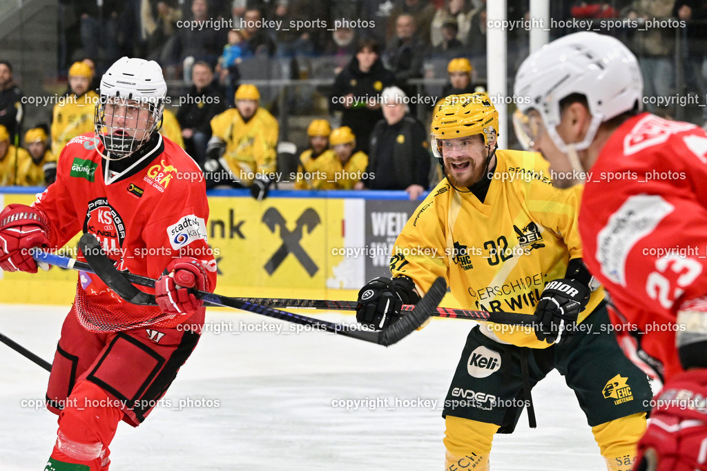 KSV KÄNGURUS vs. EHC Lustenau | #92 Lyssy Phileas KSV, #32 Stefan Daniel EHC Lustenau, KSV KÄNGURUS vs. EHC Lustenau, KSV KÄNGURUS vs. EHC Lustenau am 14.03.2026 in Kapfenberg (Sportzentrum Kapfenberg), Austria, (Photo by Bernd Stefan)