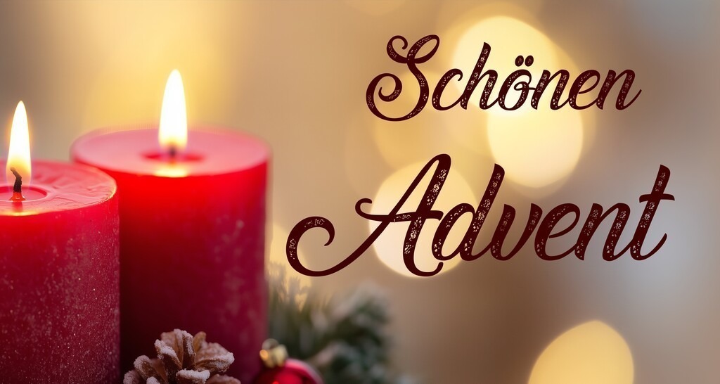 K.I.-generierte Adventsgrüße | Advent greetings: Advent candles and text SCHÖNEN ADVENT (K.I.-generated) - Realisiert mit Pictrs.com