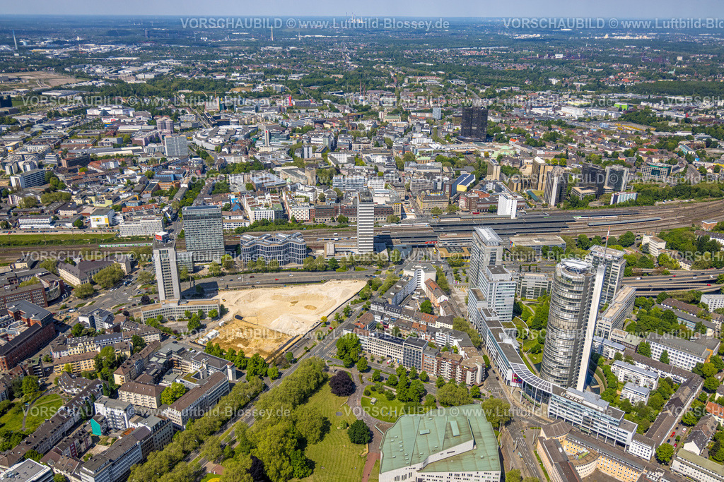 Essen230511886 | Luftbild, Baustelle Campus Essen, Geschäftsviertel am Hauptbahnhof, Südviertel, Essen, Ruhrgebiet, Nordrhein-Westfalen, Deutschland
