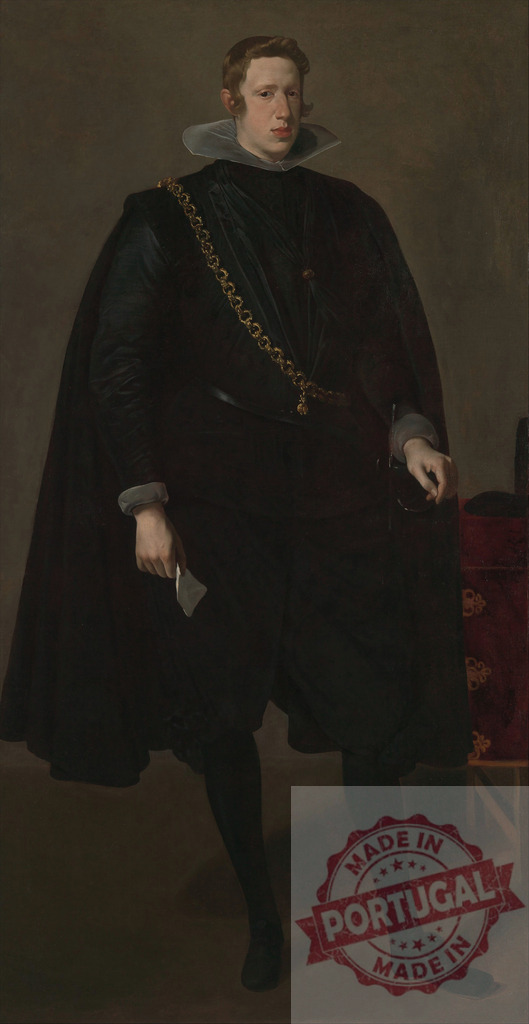Diego Velazquez King Philip IV of Spain in Velázquez baroque portrait | King Philip IV standing, holding a letter, wearing a black suit and Golden Fleece - Realisiert mit Pictrs.com