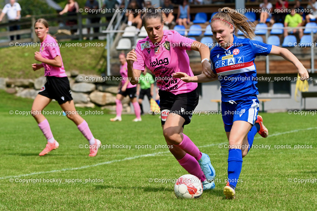 Carinthians Hornets vs. GAK 1902 Frauen | #10 Elisa Ciccarelli Carinthians Hornets, #20 Lena Thalmann GAK, Carinthians Hornets vs. GAK 1902 Frauen, Carinthians Hornets vs. GAK 1902 Frauen am 01.09.2024 in Sachsenburg (Sportplatz Sachsenburg), Austria, (Photo by Bernd Stefan)