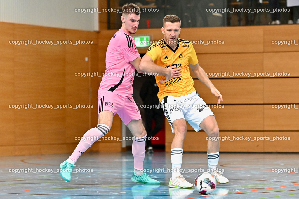 Carinthia Flamengo Futsal Club vs. FC Ljuti Krajisnici | #2 Faris Buljubasic Carinthia Flamengo, #11 Kenan Ramic FC Ljuti Krajisnici, Carinthia Flamengo Futsal Club vs. FC Ljuti Krajisnici, Carinthia Flamengo Futsal Club vs. FC Ljuti Krajisnici am 05.01.2025 in Klagenfurt (Ballspielhalle Viktring), Austria, (Photo by Bernd Stefan)