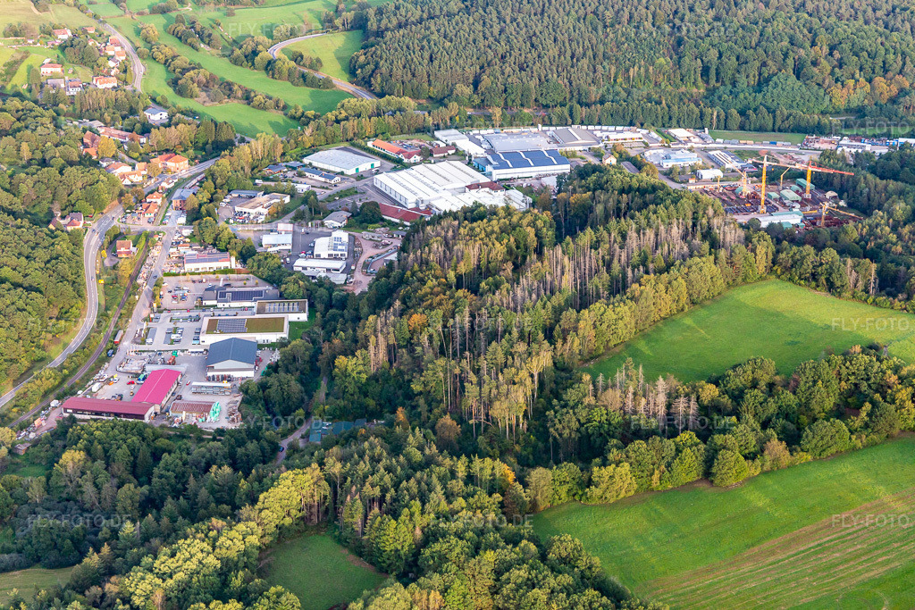 Luftbild: Industriegebiet Reichenbach in Dahn im Bundesland Rheinland-Pfalz in Deutschland. Foto: IMG_139070.jpg vom 30.09.2023 durch Werner Riehm/FLY-FOTO.de