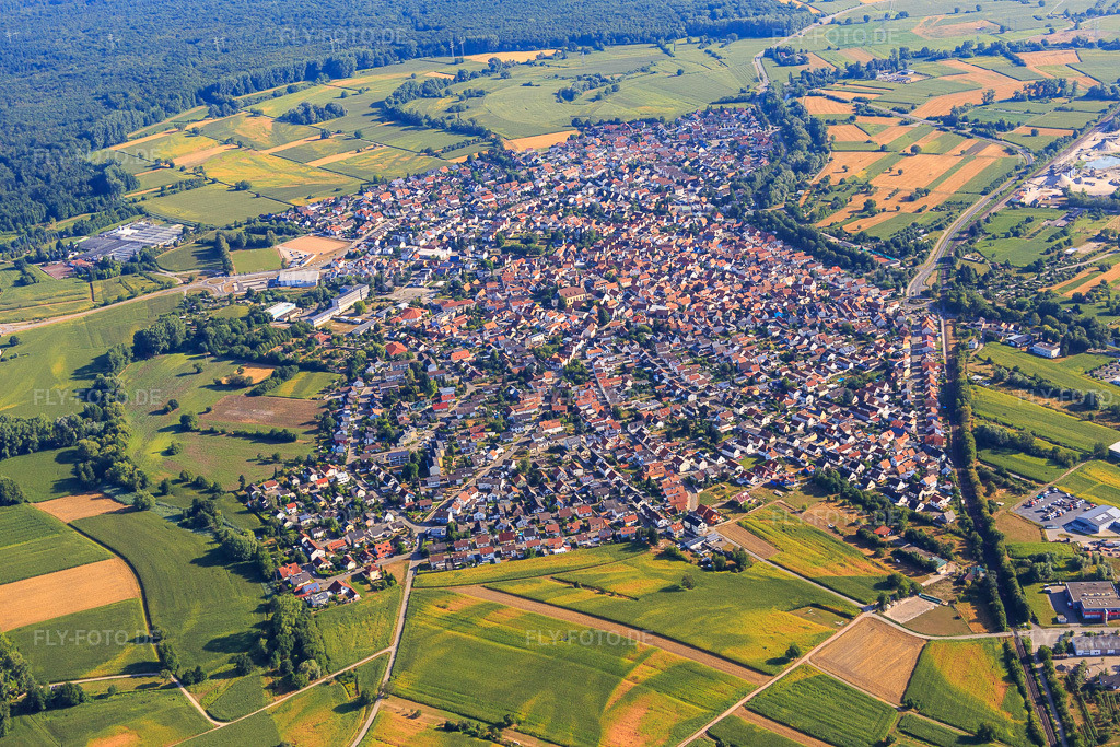 Luftbild: Stadtansicht aus Süden in Hagenbach im Bundesland Rheinland-Pfalz in Deutschland. Foto: IMG_084041.jpg vom 26.07.2015 durch Werner Riehm/FLY-FOTO.de