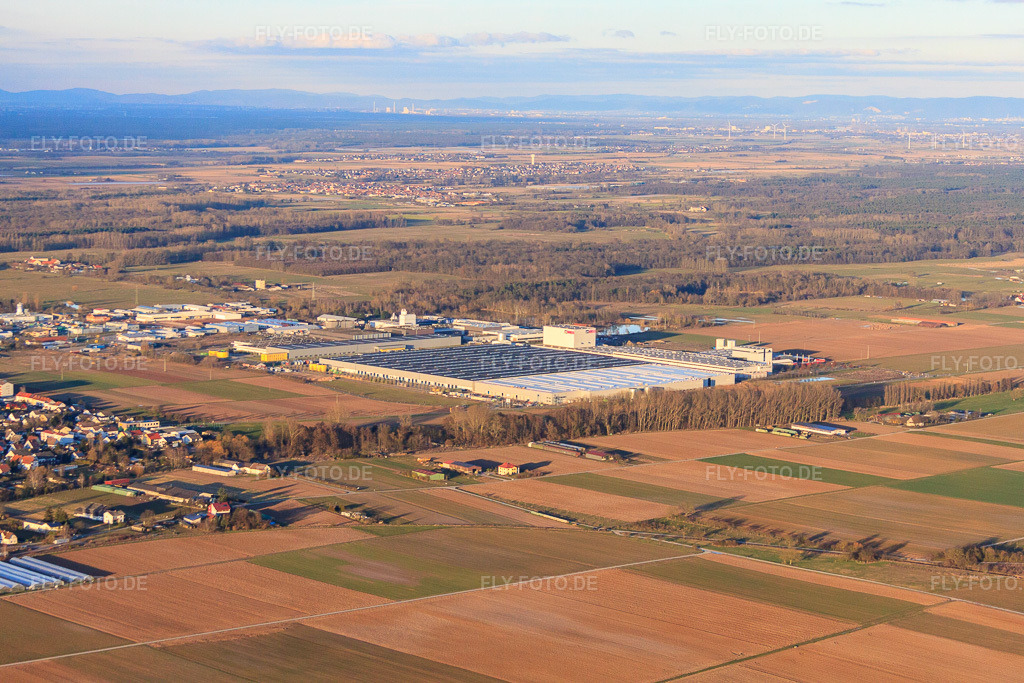 Luftbild: Industriegebiet Interpark aus Südwesten im Winter in Offenbach an der Queich im Bundesland Rheinland-Pfalz in Deutschland. Foto: IMG_62233.jpg vom 23.02.2014 durch Werner Riehm/FLY-FOTO.de