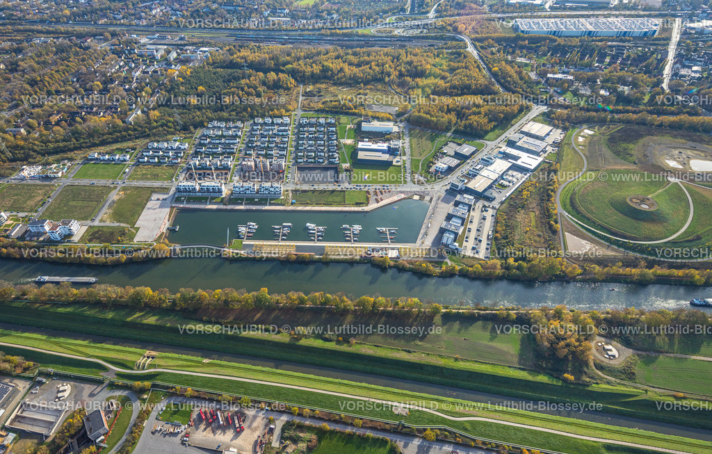 Gelsenkirchen221101780suedlich | Luftbild, Hafenquartier Graf Bismarck am Yachthafen Stoelting-Marina, Bismarck, Gelsenkirchen, Ruhrgebiet, Nordrhein-Westfalen, Deutschland