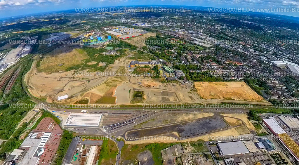 Dortmund230790016_HoeschAreal | Luftbild, Westfalenhütte Gewerbegebiet, Hoesch Areal, Erdkugel, Fisheye Aufnahme, Fischaugen Aufnahme, 360 Grad Aufnahme, tiny world, Borsigplatz, Dortmund, Ruhrgebiet, Nordrhein-Westfalen, Deutschland