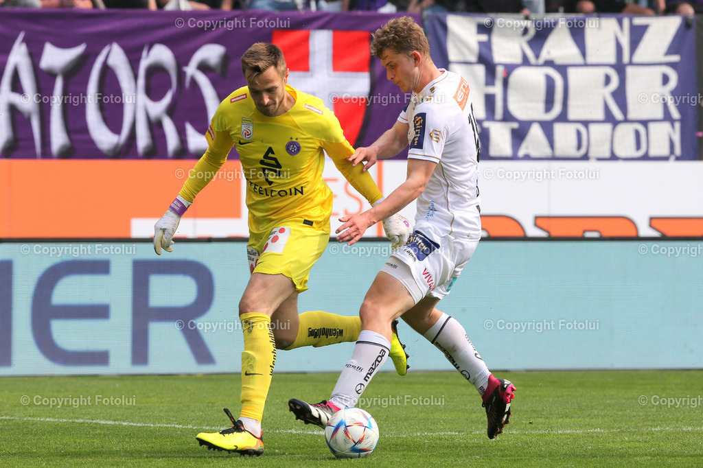 A_LUI_23042023_18 | SPORT,FUSSBALL,ADMIRAL BUNDESLIGA  AUSTRIA KLAGENFURT-AUSTRIA WIEN 23.04.2023 IM BILD: NICOLAS BINDER  (KLAGENFURT) UND CHRISTIAN  FRUECHTL (AUSTRIA  WIEN ) FOTO:FOTOLUI/MW